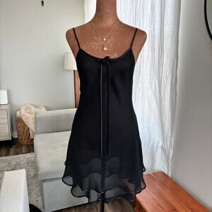 90s Vintage Frederick's of Hollywood Black Layered Chiffon Dress Rosette Size S